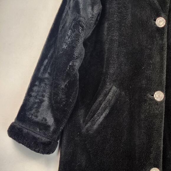 NILS Vintage Hooded Fleece Coat Women’s SZ M Black Long Button Front Lined EUC - Picture 5 of 16